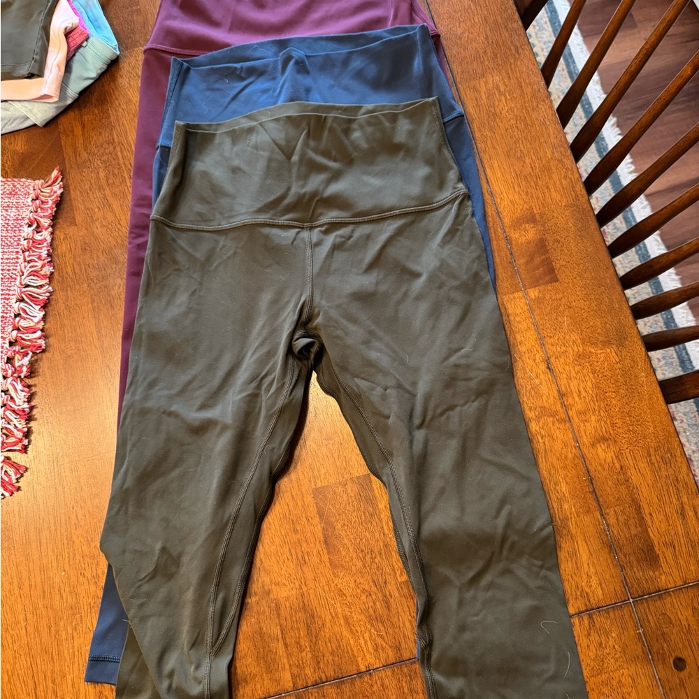 Set of Three High-Waisted Leggings - Burgundy, Navy, Olive